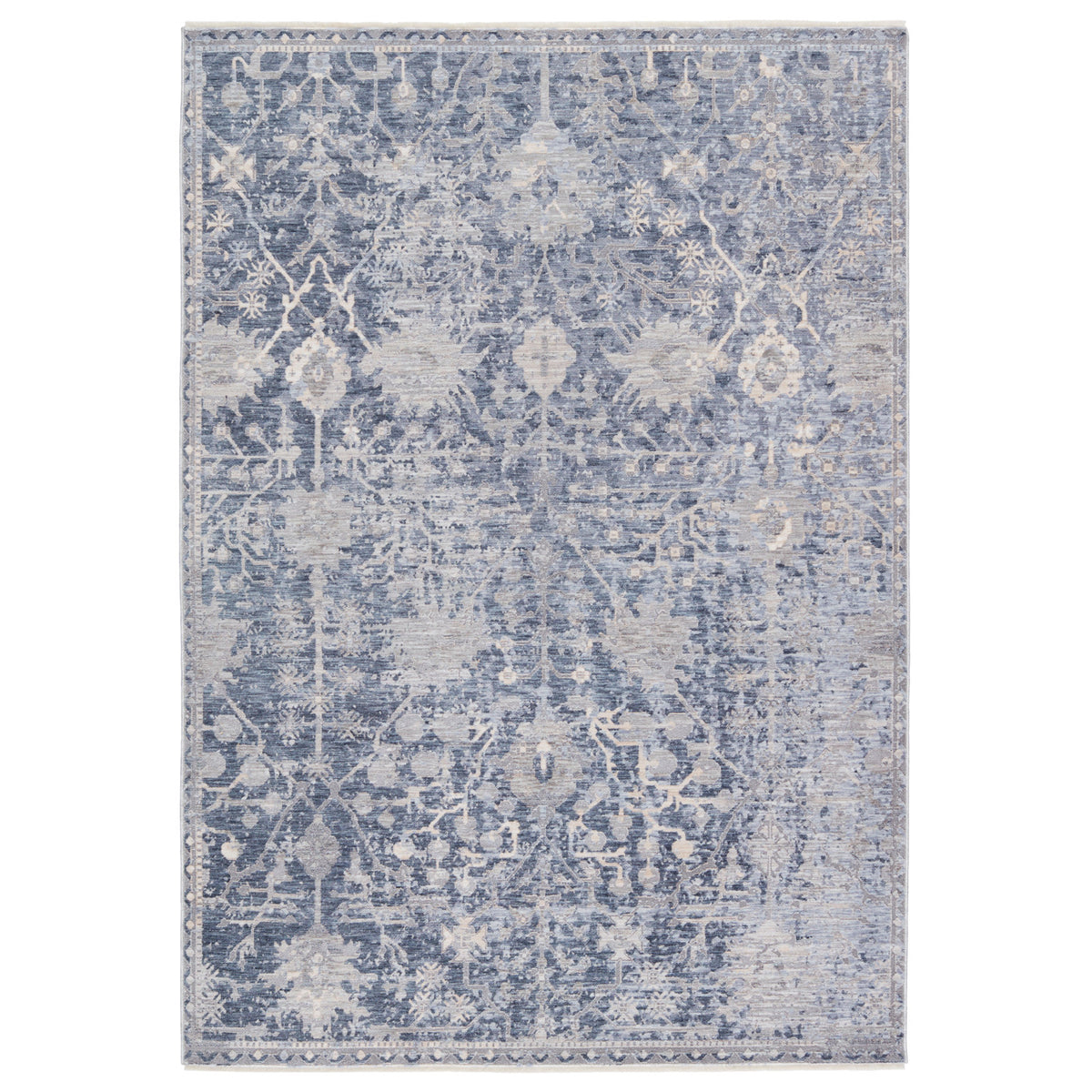 Area Rug, 9 ft x 12 ft, Blue Polyester with Fringed Tassels