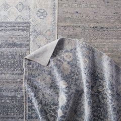 Area Rug, 9 ft x 12 ft, Blue Polyester with Fringed Tassels