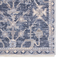 Area Rug, 9 ft x 12 ft, Blue Polyester with Fringed Tassels
