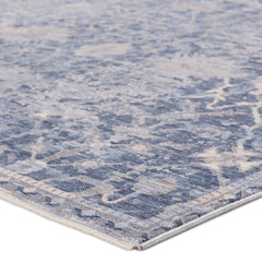 Area Rug, 9 ft x 12 ft, Blue Polyester with Fringed Tassels