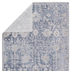 Area Rug, 9 ft x 12 ft, Blue Polyester with Fringed Tassels