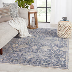 Area Rug, 9 ft x 12 ft, Blue Polyester with Fringed Tassels