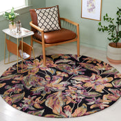 Area Rug, 9 ft x 12 ft, Floral Wool and Cotton in Black and Plum