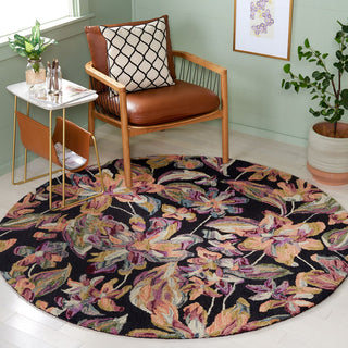 Area Rug, 9 ft x 12 ft, Floral Wool and Cotton in Black and Plum