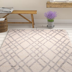 Area Rug, 9 ft x 12 ft, Gray and Cream with Geometric Pattern