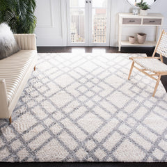 Area Rug, 9 ft x 12 ft, Gray and Cream with Geometric Pattern