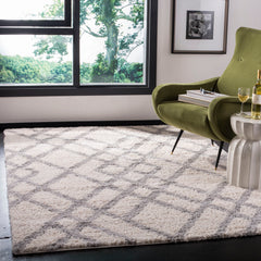 Area Rug, 9 ft x 12 ft, Gray and Cream with Geometric Pattern
