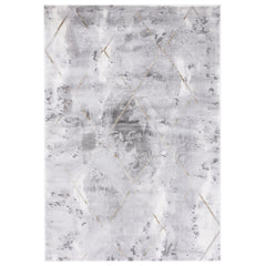 Area Rug, 9 Ft x 12 Ft, Gray and Gold with Geometric Pattern