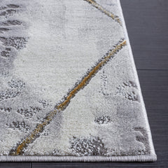 Area Rug, 9 Ft x 12 Ft, Gray and Gold with Geometric Pattern