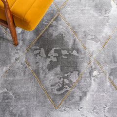 Area Rug, 9 Ft x 12 Ft, Gray and Gold with Geometric Pattern