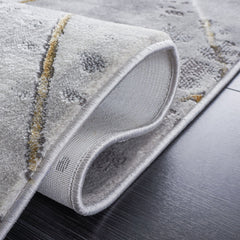 Area Rug, 9 Ft x 12 Ft, Gray and Gold with Geometric Pattern