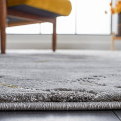 Area Rug, 9 Ft x 12 Ft, Gray and Gold with Geometric Pattern