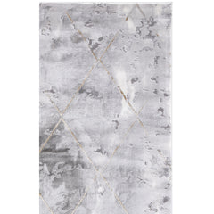 Area Rug, 9 Ft x 12 Ft, Gray and Gold with Geometric Pattern