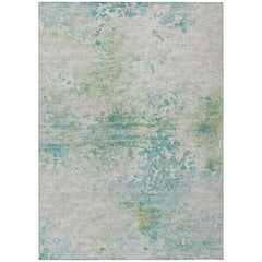 Area Rug, 9 Ft x 12 Ft, Green and Beige Polyester with Non-Slip Backing
