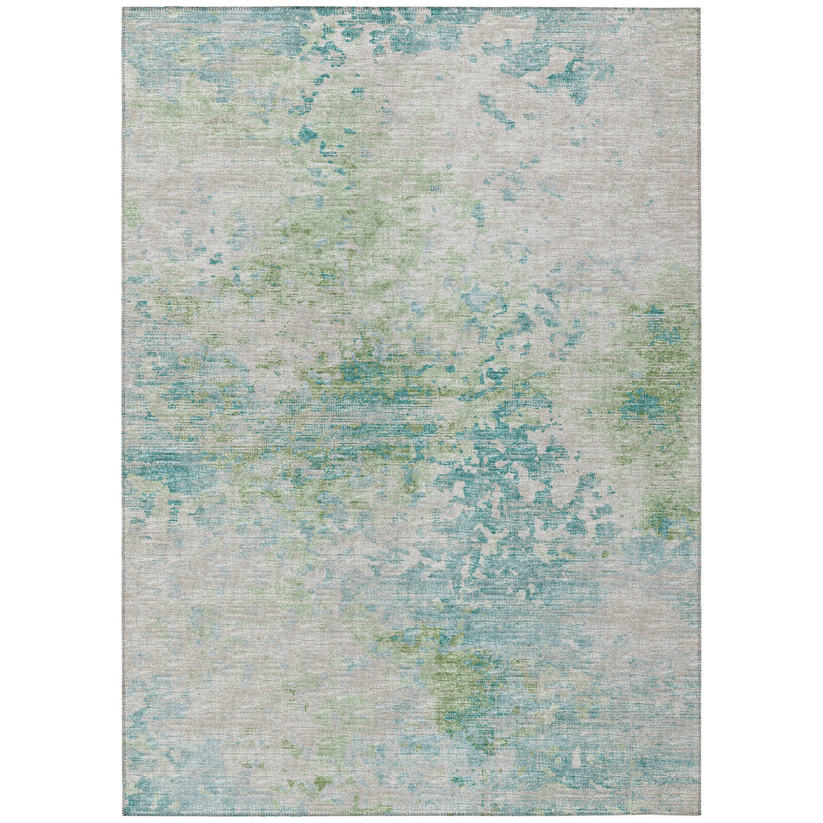 Area Rug, 9 Ft x 12 Ft, Green and Beige Polyester with Non-Slip Backing