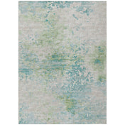 Area Rug, 9 Ft x 12 Ft, Green and Beige Polyester with Non-Slip Backing