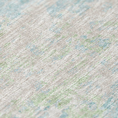 Area Rug, 9 Ft x 12 Ft, Green and Beige Polyester with Non-Slip Backing
