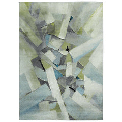 Area Rug, 9 ft x 12 ft, Green/Gray Abstract with Latex Backing