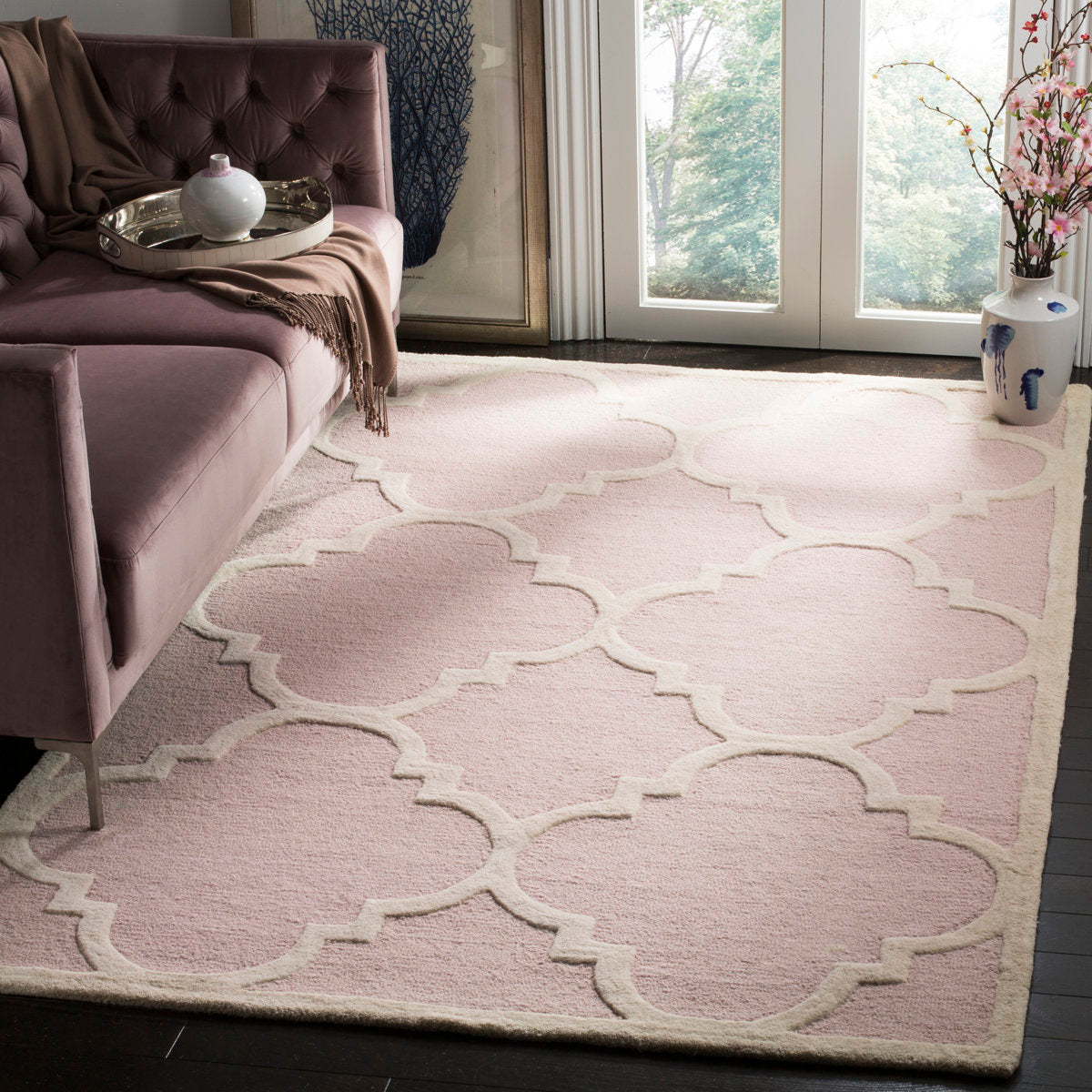 Area Rug, 9 ft x 12 ft, Hand Tufted Wool with Trellis Pattern