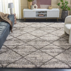 Area Rug, 9 ft x 12 ft in Beige and Gray with Geometric Pattern