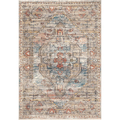 Area Rug, 9 ft x 12 ft in Beige Medallion Pattern