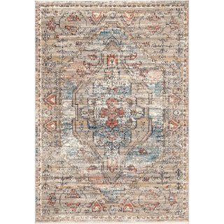 Area Rug, 9 ft x 12 ft in Beige Medallion Pattern