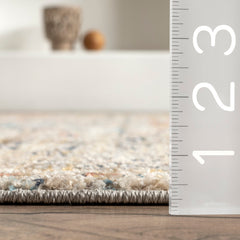 Area Rug, 9 ft x 12 ft in Beige Medallion Pattern