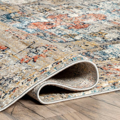 Area Rug, 9 ft x 12 ft in Beige Medallion Pattern