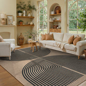 Area Rug, 9 ft x 12 ft in Beige with Double Rainbow Pattern