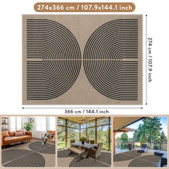 Area Rug, 9 ft x 12 ft in Beige with Double Rainbow Pattern