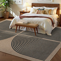 Area Rug, 9 ft x 12 ft in Beige with Double Rainbow Pattern
