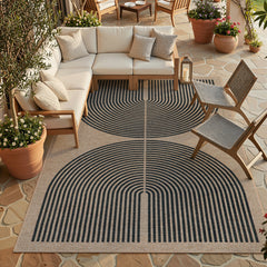 Area Rug, 9 ft x 12 ft in Beige with Double Rainbow Pattern