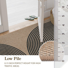 Area Rug, 9 ft x 12 ft in Beige with Double Rainbow Pattern