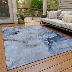 Area Rug, 9 ft x 12 ft in Blue Abstract Pattern