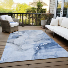 Area Rug, 9 ft x 12 ft in Blue Abstract Pattern