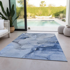 Area Rug, 9 ft x 12 ft in Blue Abstract Pattern
