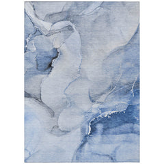 Area Rug, 9 ft x 12 ft in Blue Abstract Pattern