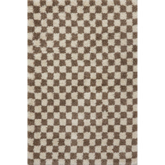 Area Rug, 9 Ft x 12 Ft in Brown and White Checkered