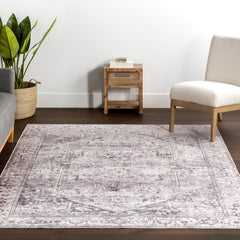 Area Rug, 9 Ft x 12 Ft in Gray Machine Washable Polyester