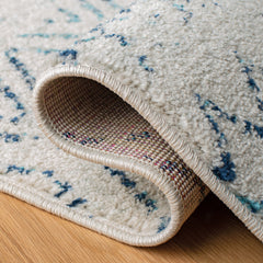 Area Rug, 9 ft x 12 ft in Ivory and Navy Geometric Pattern