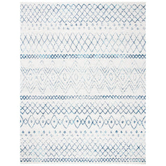 Area Rug, 9 ft x 12 ft in Ivory and Navy Geometric Pattern