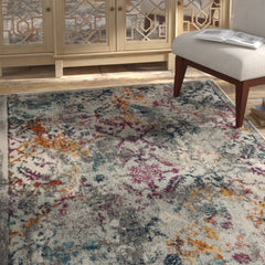 Area Rug, 9 ft x 12 ft in Light Gray/Fuchsia
