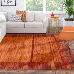 Area Rug, 9 ft x 12 ft in Orange with Abstract Pattern