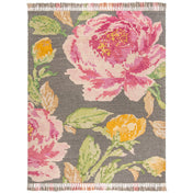 Area Rug, 9 ft x 12 ft in Pink and Black Floral Pattern