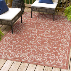 Area Rug, 9 ft x 12 ft in Red and Beige Polypropylene