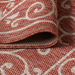 Area Rug, 9 ft x 12 ft in Red and Beige Polypropylene