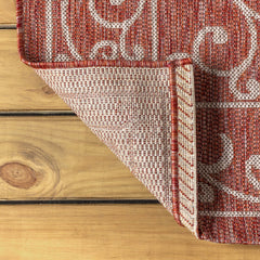 Area Rug, 9 ft x 12 ft in Red and Beige Polypropylene