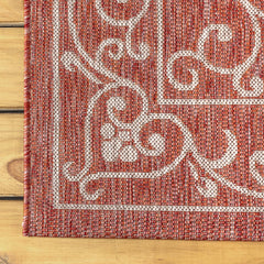 Area Rug, 9 ft x 12 ft in Red and Beige Polypropylene