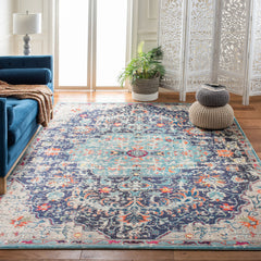 Area Rug, 9 ft x 12 ft in Teal and Black Oriental Pattern