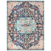 Area Rug, 9 ft x 12 ft in Teal and Black Oriental Pattern